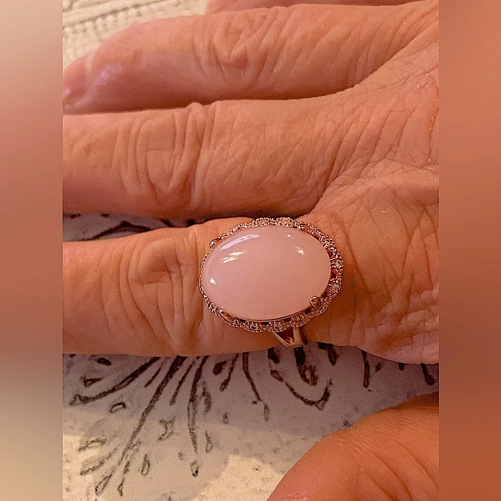 Unmarked Rose Gold Necklace/Ring Set in Glamour Pink Gold Fill-Artificial Quartz - Picture 3 of 16
